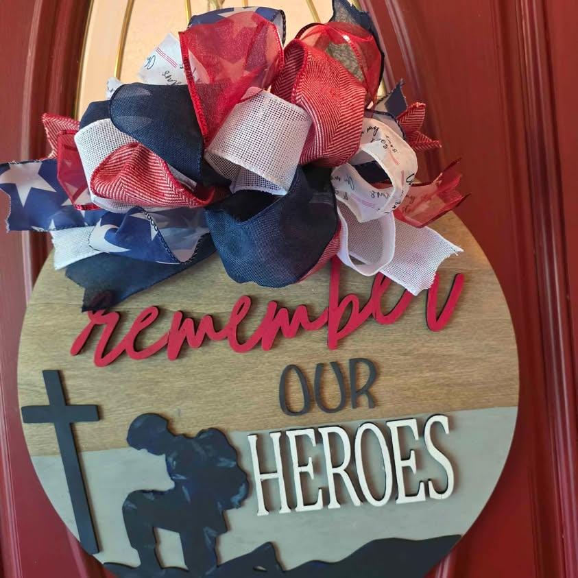 Two Patriotic Door Hangers Available - Veterans Day and Memorial Day Decor for Front Door, American Flag Welcome Sign