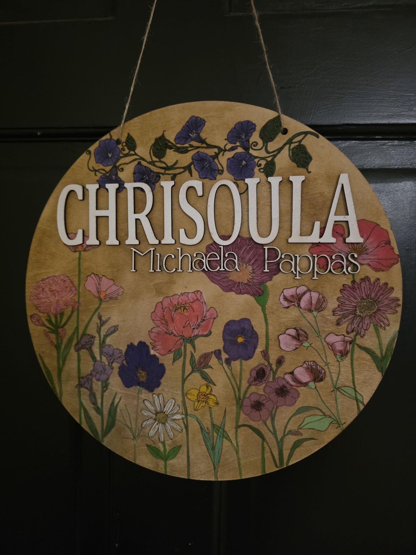 Personalized Wildflower Nursery Wall Decor - 18" Round Custom Name Sign for