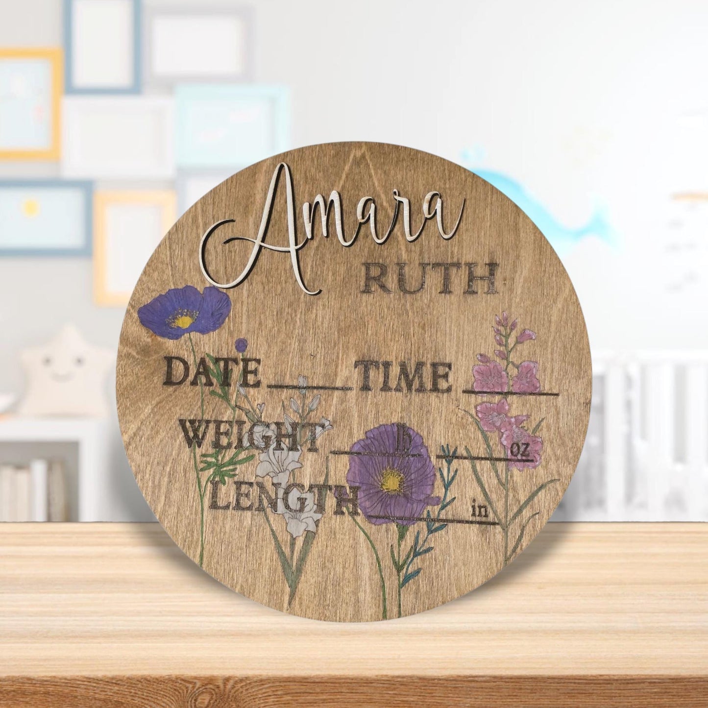 Wildflowers 3D Baby Birth Announcement Stats Sign Personalized Nursery Decor 11 Inch Newborn Birth Details Wall Art Keepsake Gift