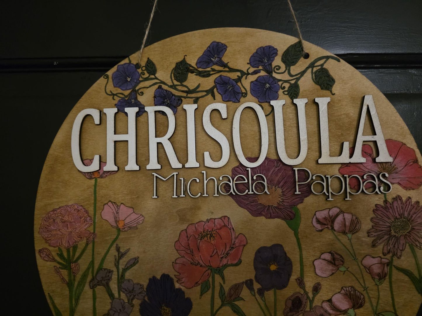Personalized Wildflower Nursery Wall Decor - 18" Round Custom Name Sign for