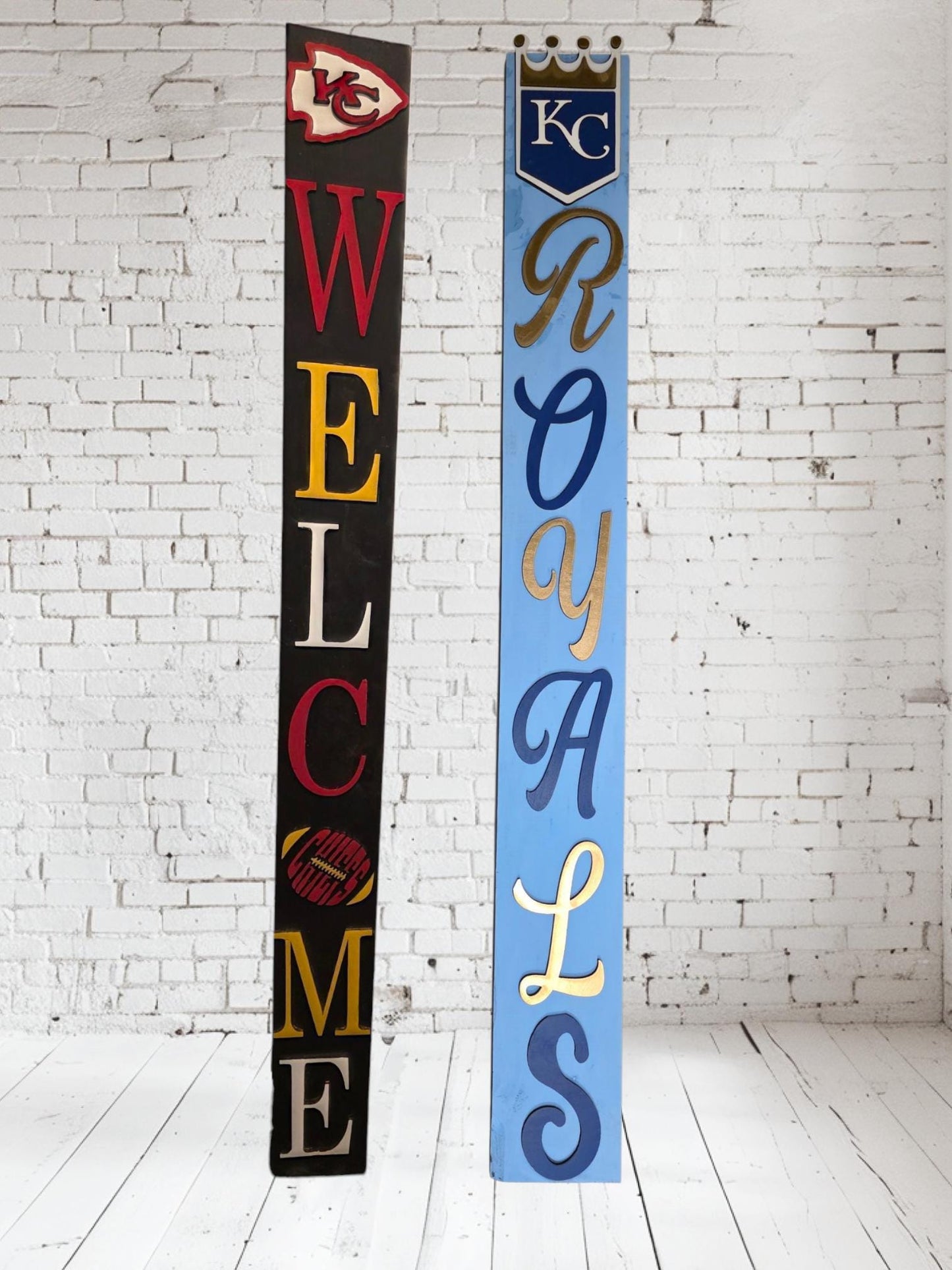 Kansas Chiefs & Royals Porch Leaner Welcome Sign, 2 - Sided 3D Door Decor, 6