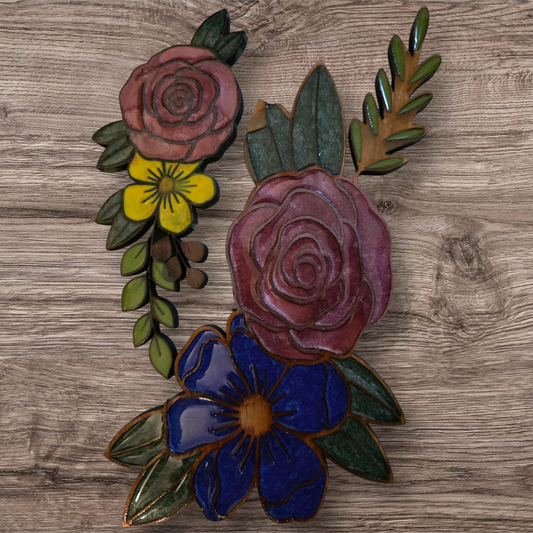 Walnut & Cedar engraved Border Flowers, UV Resin - Custom Engraved Accents