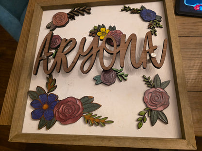 Walnut Cedar Engraved Border Flowers Uv Resin Filled Frame Flowers Custom Engraved Accents