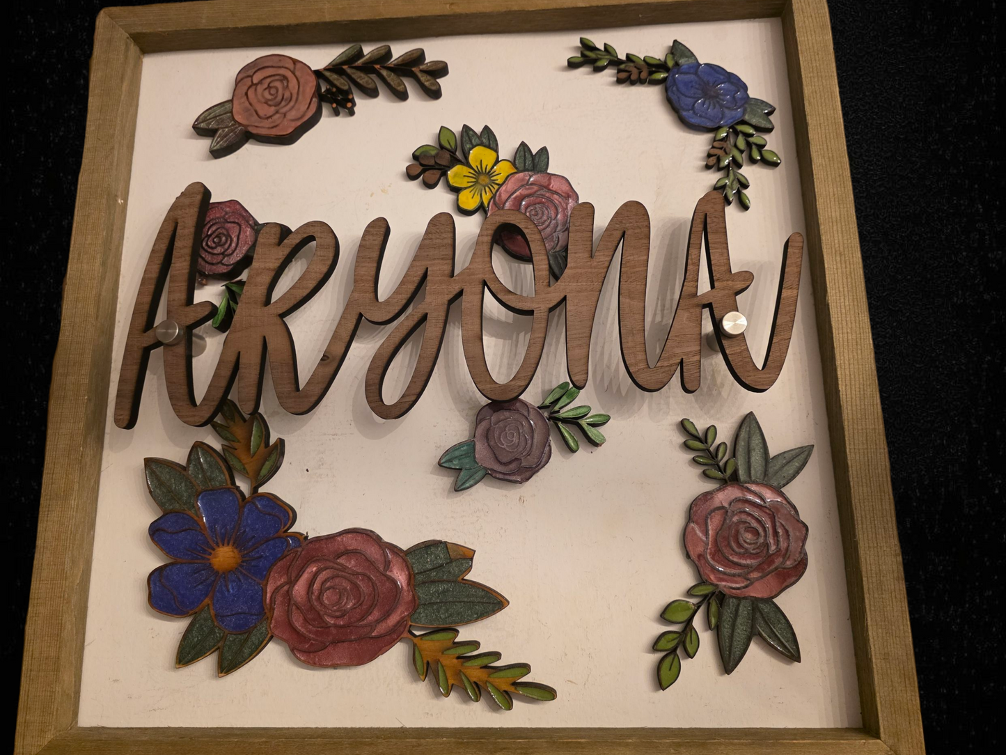 Walnut & Cedar engraved Border Flowers, UV Resin - Custom Engraved Accents