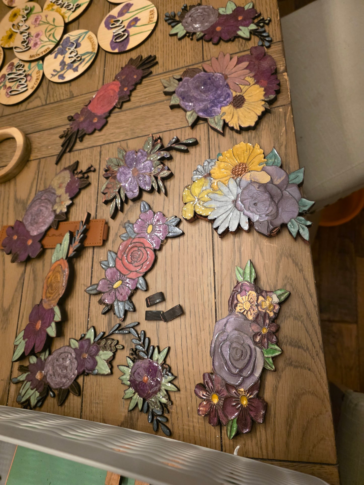 Walnut & Cedar engraved Border Flowers, UV Resin - Custom Engraved Accents