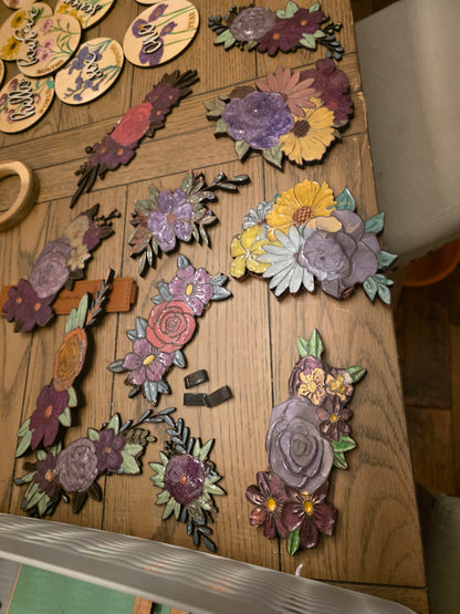 Walnut Cedar Engraved Border Flowers Uv Resin Filled Frame Flowers Custom Engraved Accents