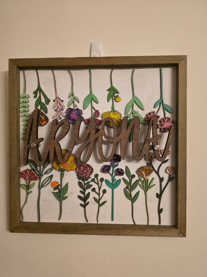 Girls Name SIgn - engraved and resin filled flowers