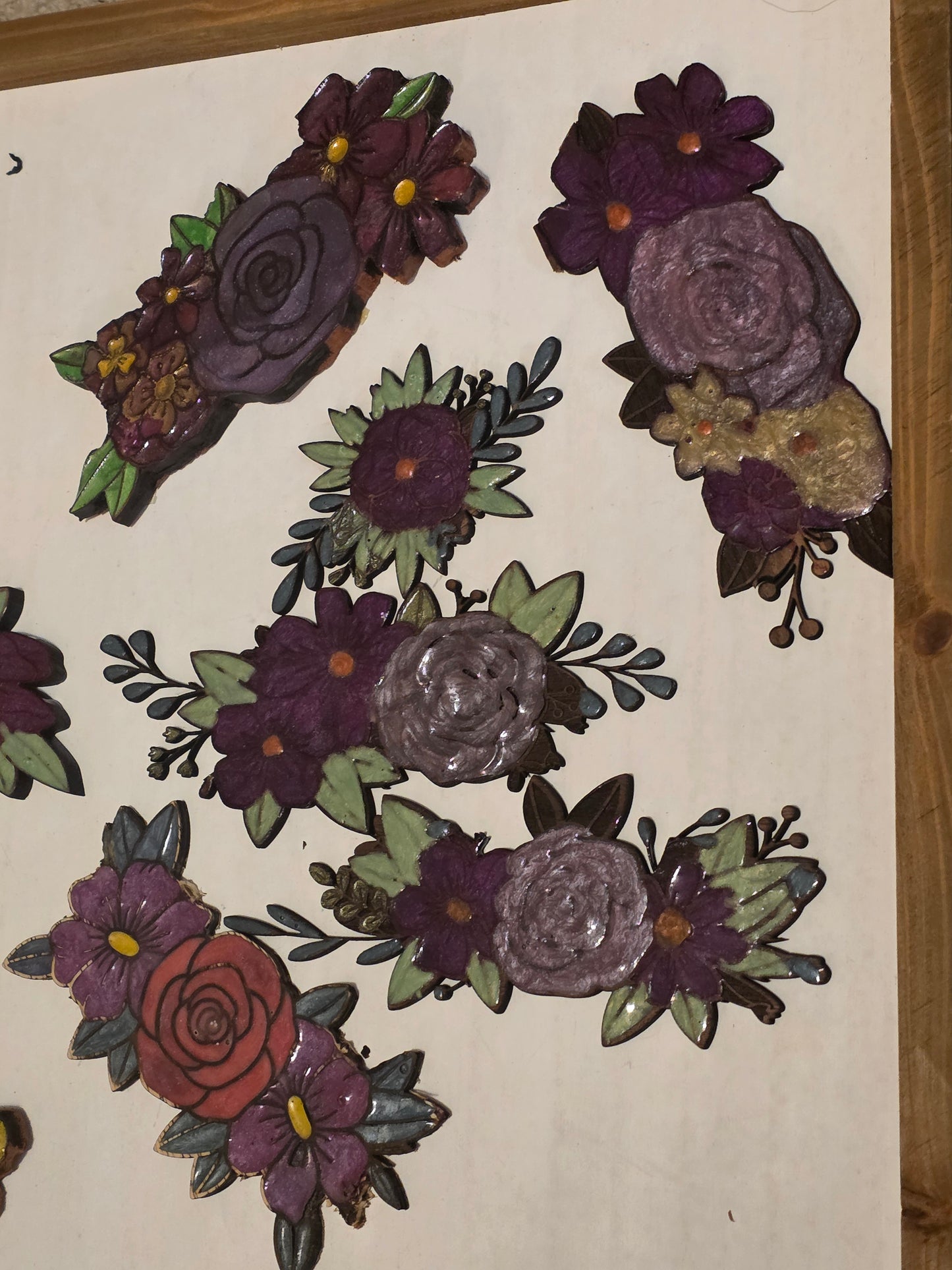 Walnut & Cedar engraved Border Flowers, UV Resin - Custom Engraved Accents