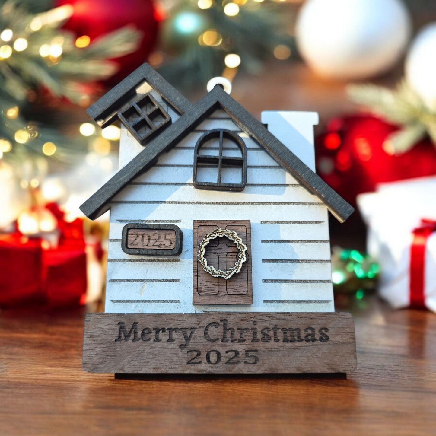 Personalized Wooden House Christmas Ornament – First Christmas in New Home Keepsake