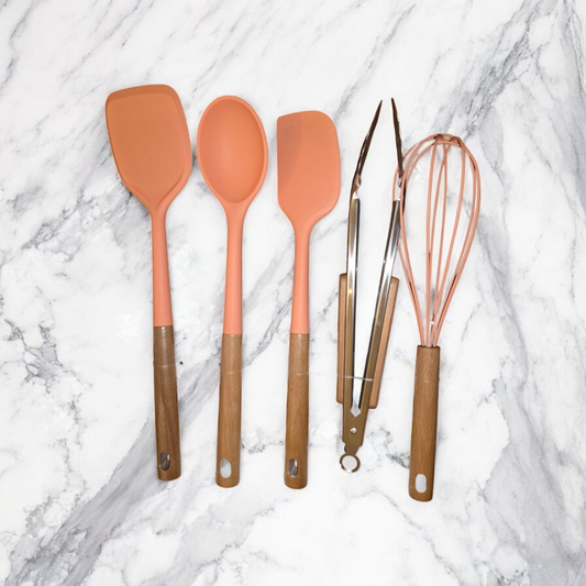 Personalized Silicone & Wood Kitchen Utensil Set – 5-Piece | Custom Engraved for $25
