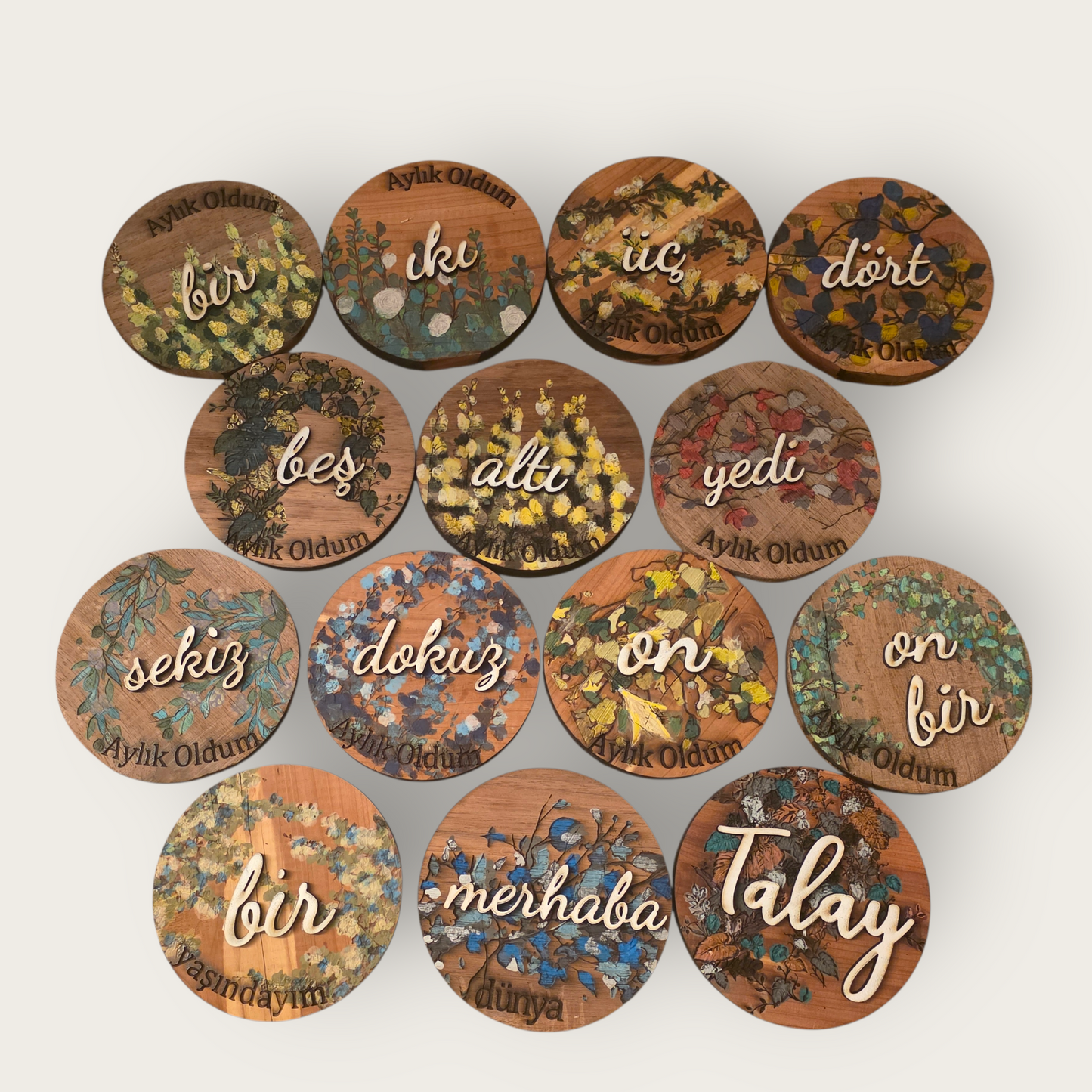 Vines and Leaves unisex Baby Milestone Discs: 3D Wooden Photo Props