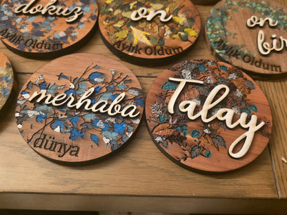 Vines and Leaves unisex Baby Milestone Discs: 3D Wooden Photo Props