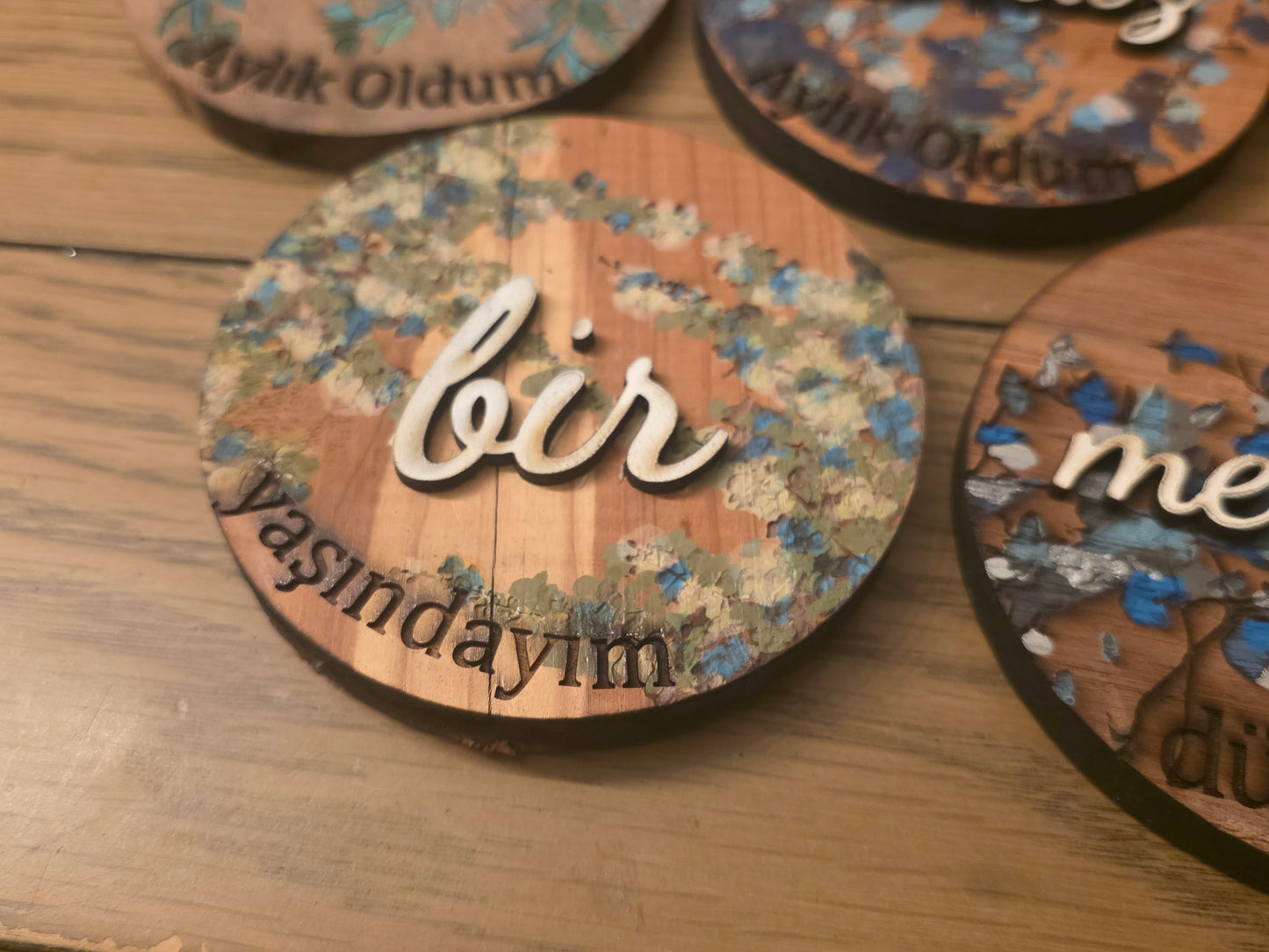 Vines and Leaves unisex Baby Milestone Discs: 3D Wooden Photo Props