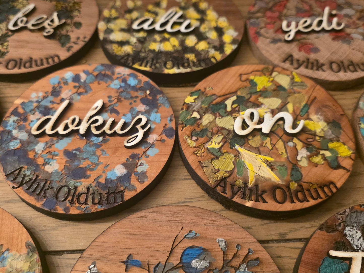 Vines and Leaves unisex Baby Milestone Discs: 3D Wooden Photo Props