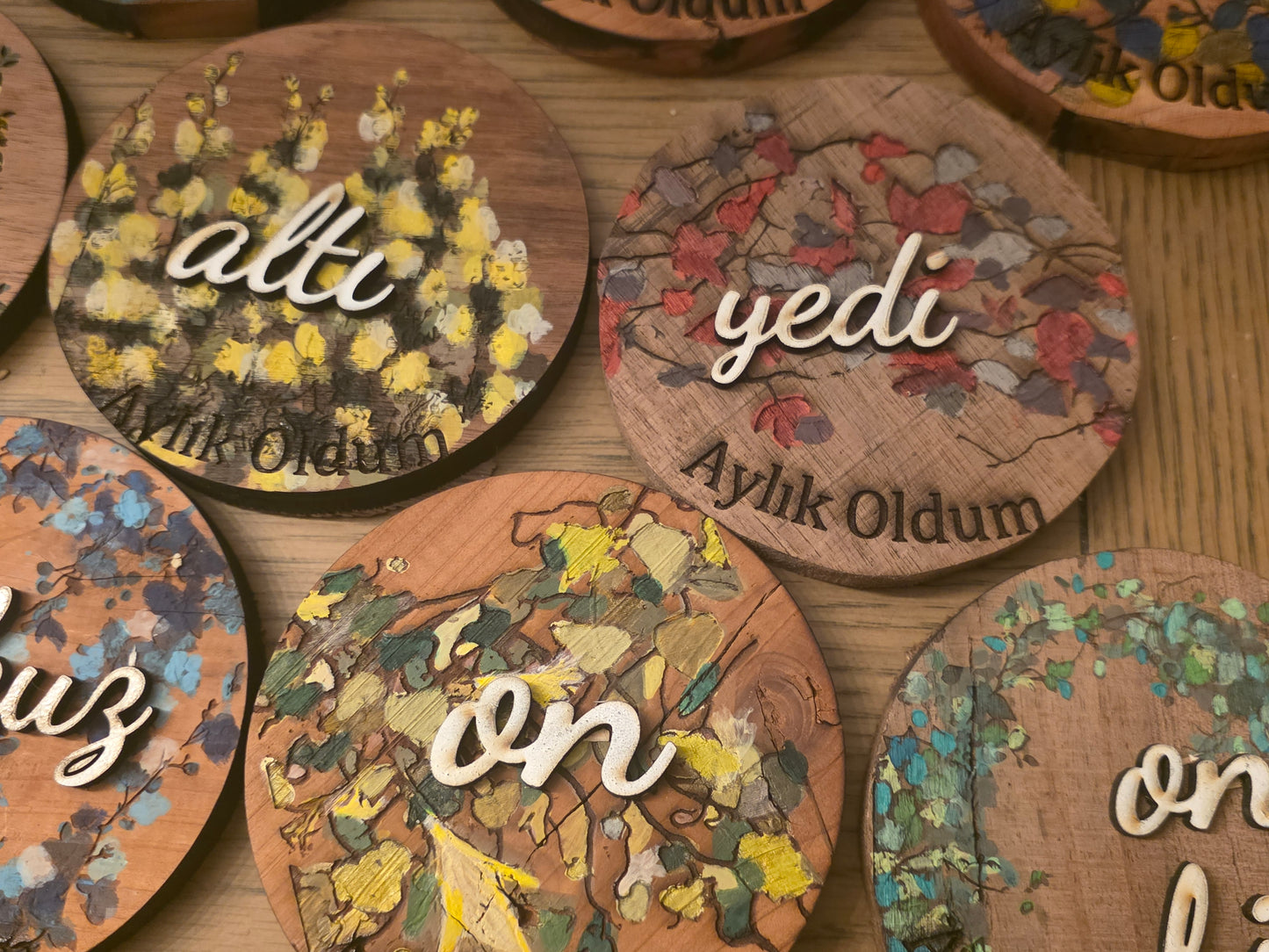 Vines and Leaves unisex Baby Milestone Discs: 3D Wooden Photo Props