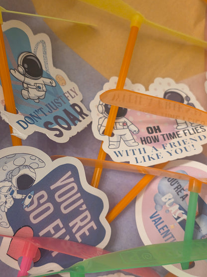 Space-Themed Flying Prop-Top Valentine's Day Cards –