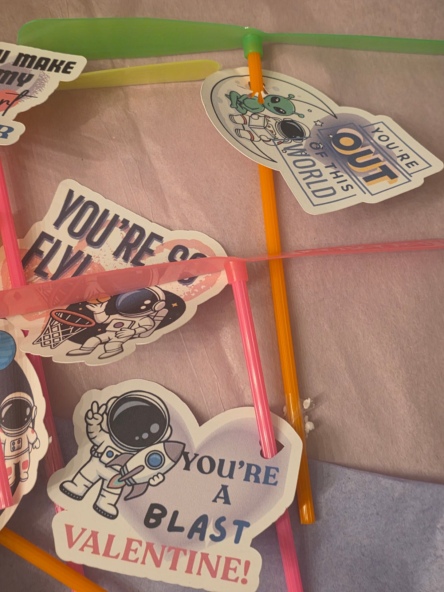 Space-Themed Flying Prop-Top Valentine's Day Cards –