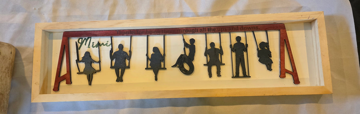 Personalized Swing Set Sign for Mom | Custom Kids Silhouette Frame | Mother’s Day Gift for Grandma | Grandkids Swing Art | Family Name Sign