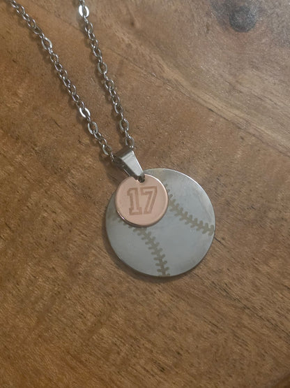 Personalized Baseball Necklace with Number Charm | Stainless Steel Baseball Pendant | Custom Player Jewelry | Baseball Gift for Boys Athletes Team Mom
