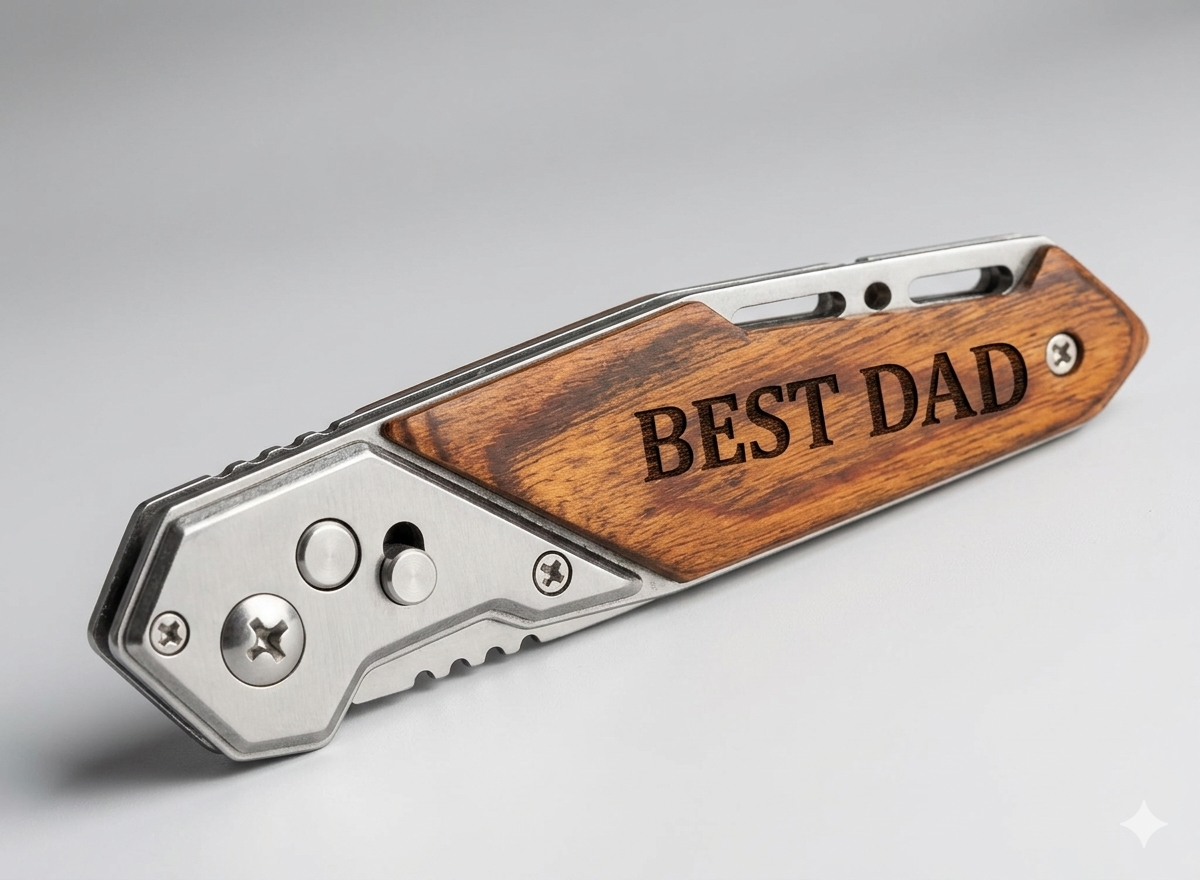 Custom Engraved "Best Dad" Wooden Pocket Knife - Personalized Groomsmen & Father's Day Gift