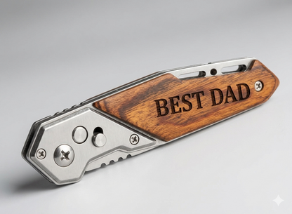 Custom Engraved "Best Dad" Wooden Pocket Knife - Personalized Groomsmen & Father's Day Gift