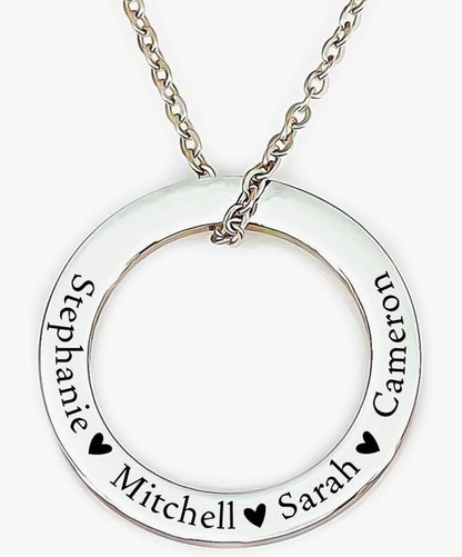 Personalized Stainless Steel Round Open Center Donut Necklace 3 colors