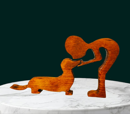 Personalized Hand Carved Wood Dachshund Figurine & Boy Collectible Wiener Dog Gift for Dog Lovers