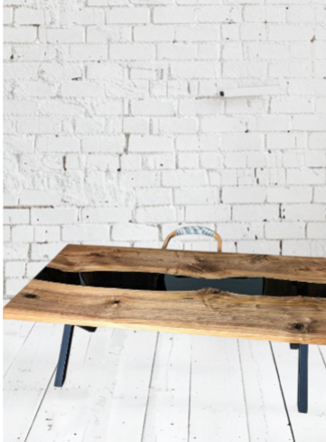 Custom Walnut Epoxy Desk - Modern Executive Desk with Black Resin River &