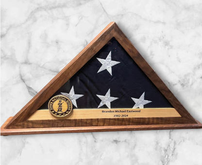 Personalized Memorial Folded Flag Case - Custom Engraved Military Tribute Display Box for Keepsake & Veteran Flags