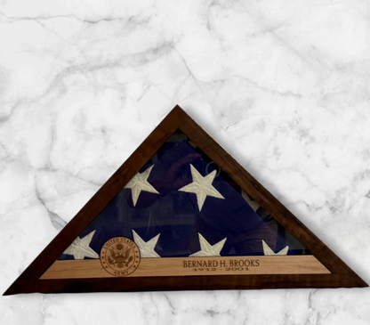 Personalized Memorial Folded Flag Case - Custom Engraved Military Tribute Display Box for Keepsake & Veteran Flags