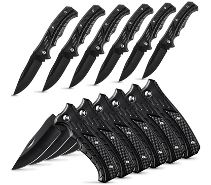 Tactical All-Black Engraved Pocket Knife - Custom "HUNT" Silver-Marked Stainless Steel Blade