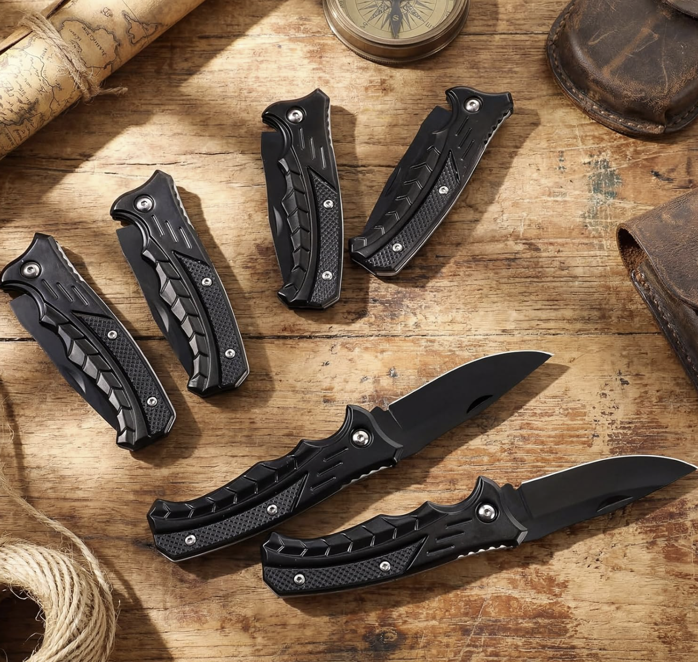 Tactical All-Black Engraved Pocket Knife - Custom "HUNT" Silver-Marked Stainless Steel Blade