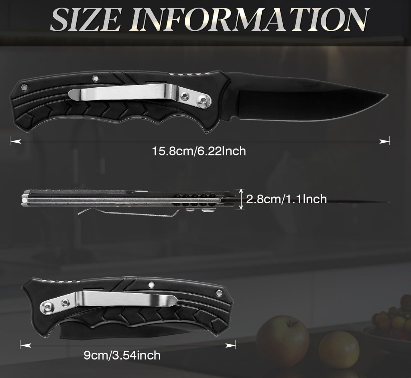 Tactical All-Black Engraved Pocket Knife - Custom "HUNT" Silver-Marked Stainless Steel Blade