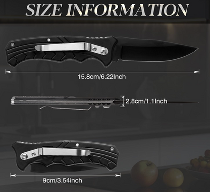 Tactical All-Black Engraved Pocket Knife - Custom "HUNT" Silver-Marked Stainless Steel Blade
