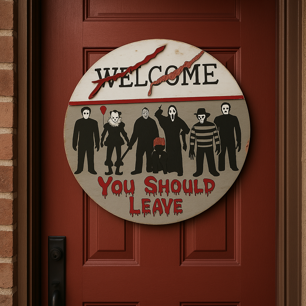 Haunted Entryway | Spooky Front Door Hanger for Halloween Decor | Welcome sign