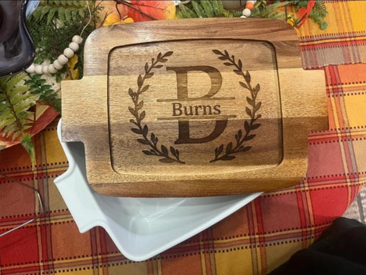 Personalized Casserole Dish, Acacia Oven to Table Serve ware 13.39 x 9.06 x 3.39 in