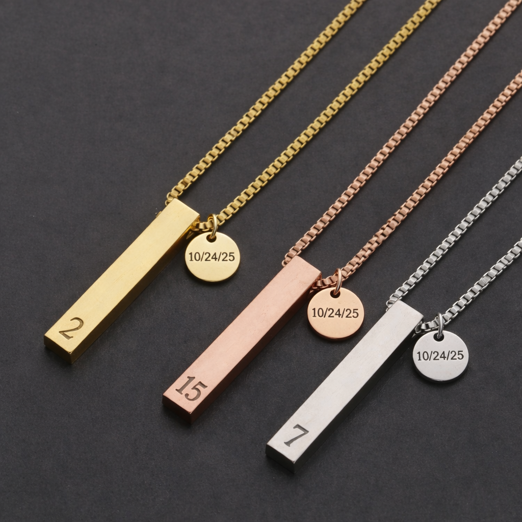 Personalized Stainless Steel vertical Bar Necklace 3 colors
