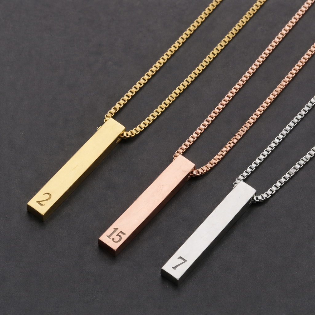 Personalized Stainless Steel vertical Bar Necklace 3 colors
