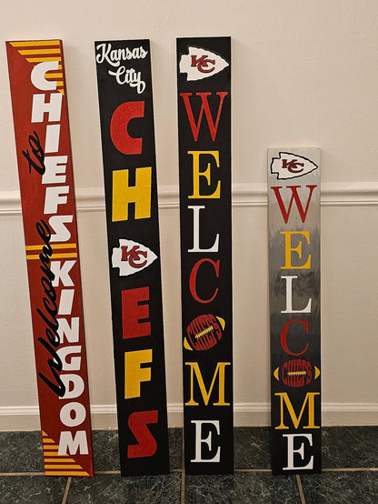 Welcome Sign KC Chiefs Porch Leaner with 5 Design Options & 3 Sizes – Football Home Decor, Outdoor Welcome Gift