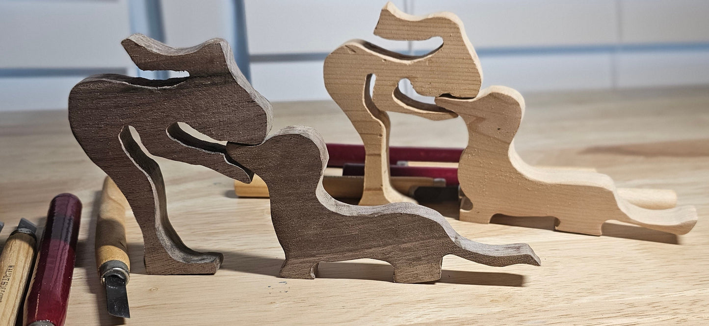Personalized Hand Carved Wood Dachshund and girl Figurine in Walnut, Pine or