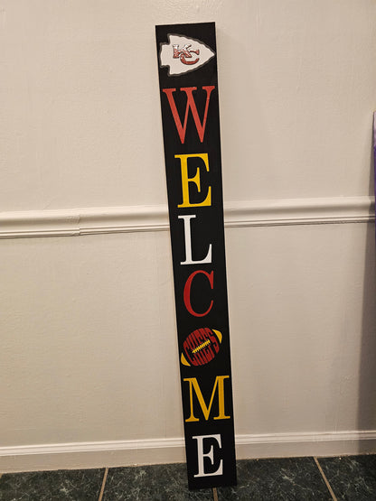 Welcome Sign KC Chiefs Porch Leaner with 5 Design Options & 3 Sizes – Football Home Decor, Outdoor Welcome Gift