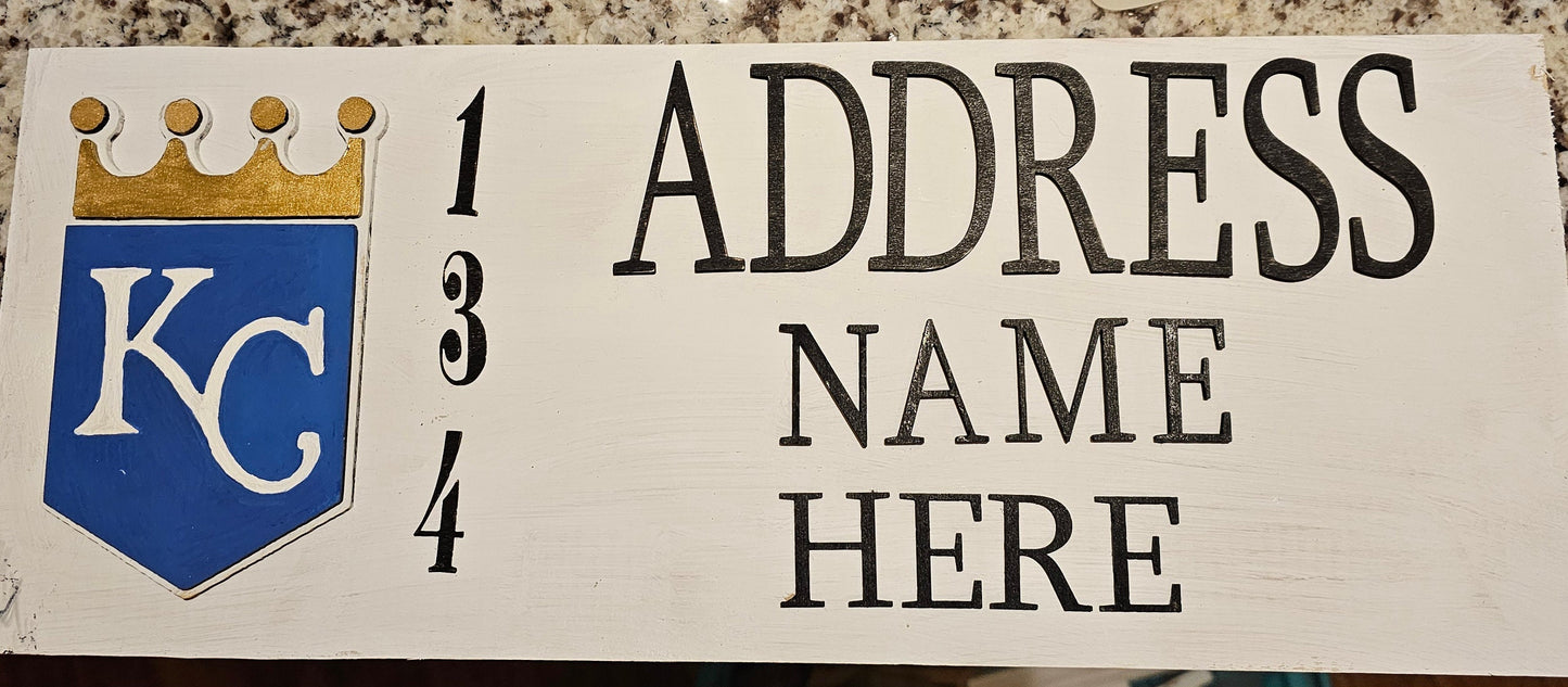 Custom Kansas City Royals House Number Sign Address Sign Wooden Porch Sign 8 inch by 18 inch