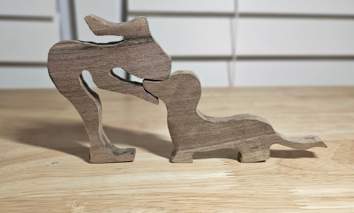 Personalized Hand Carved Wood Dachshund and girl Figurine in Walnut, Pine or