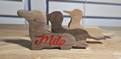 Personalized Hand Carved Wood Dachshund and girl Figurine in Walnut, Pine or Cedar. Collectible Wiener Dog Memorabilia Gift for dog lovers