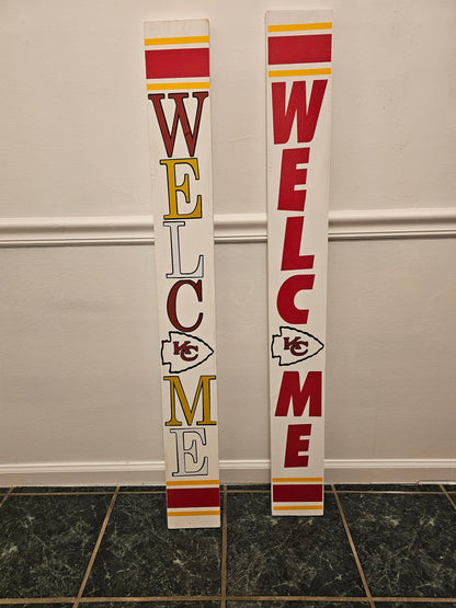 Welcome Sign KC Chiefs Porch Leaner with 5 Design Options & 3 Sizes – Football Home Decor, Outdoor Welcome Gift