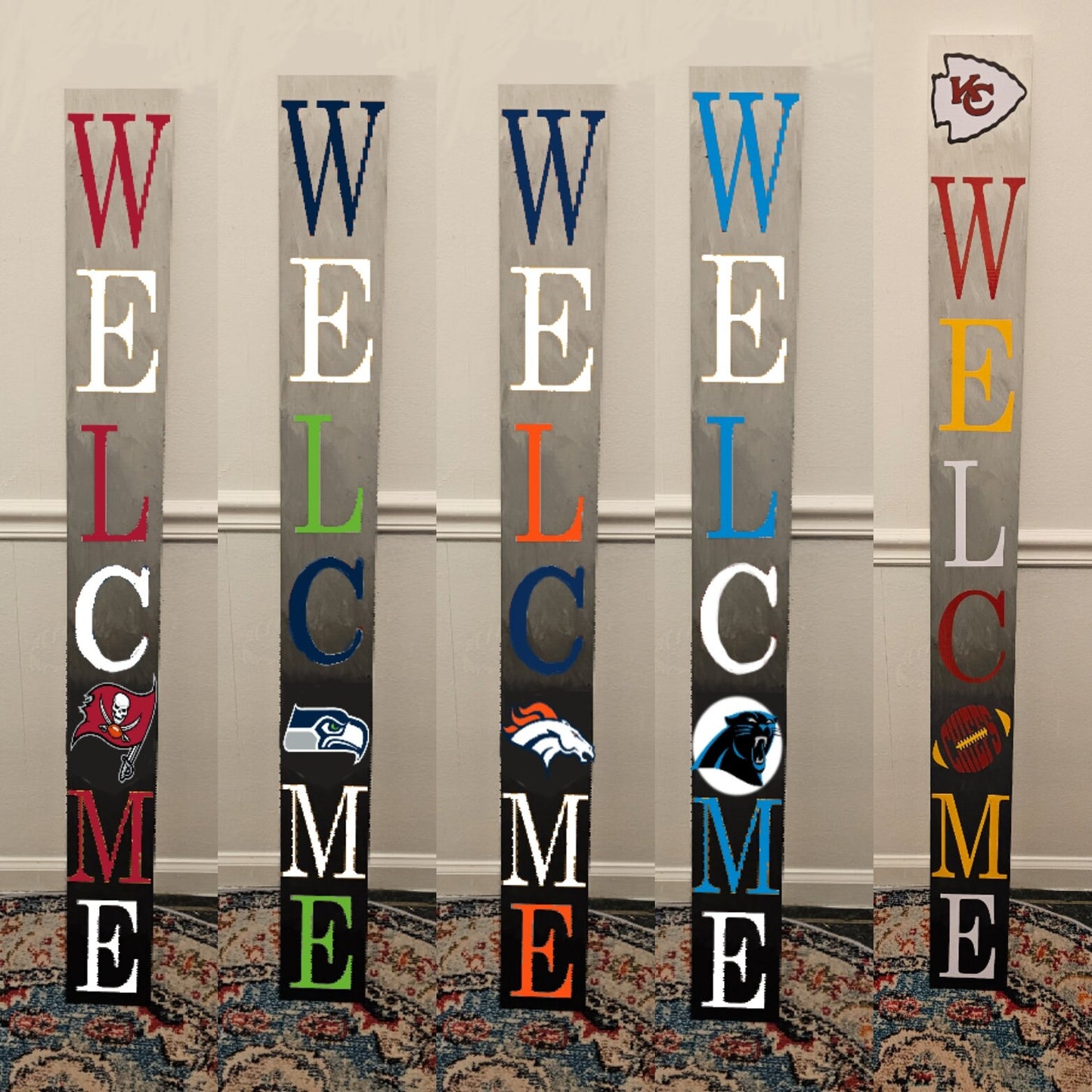 Football Sports Fan Porch Leaner Welcome Sign 32 NFL Design Options and 3 Sizes