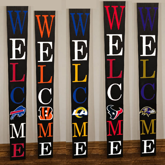 Football Sports Fan Porch Leaner Welcome Sign 32 NFL Design Options and 3 Sizes