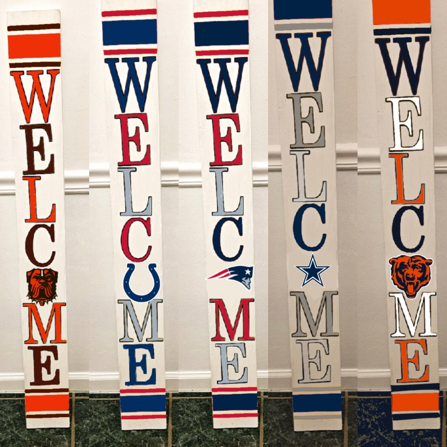 Football Sports Fan Porch Leaner Welcome Sign 32 NFL Design Options and 3 Sizes