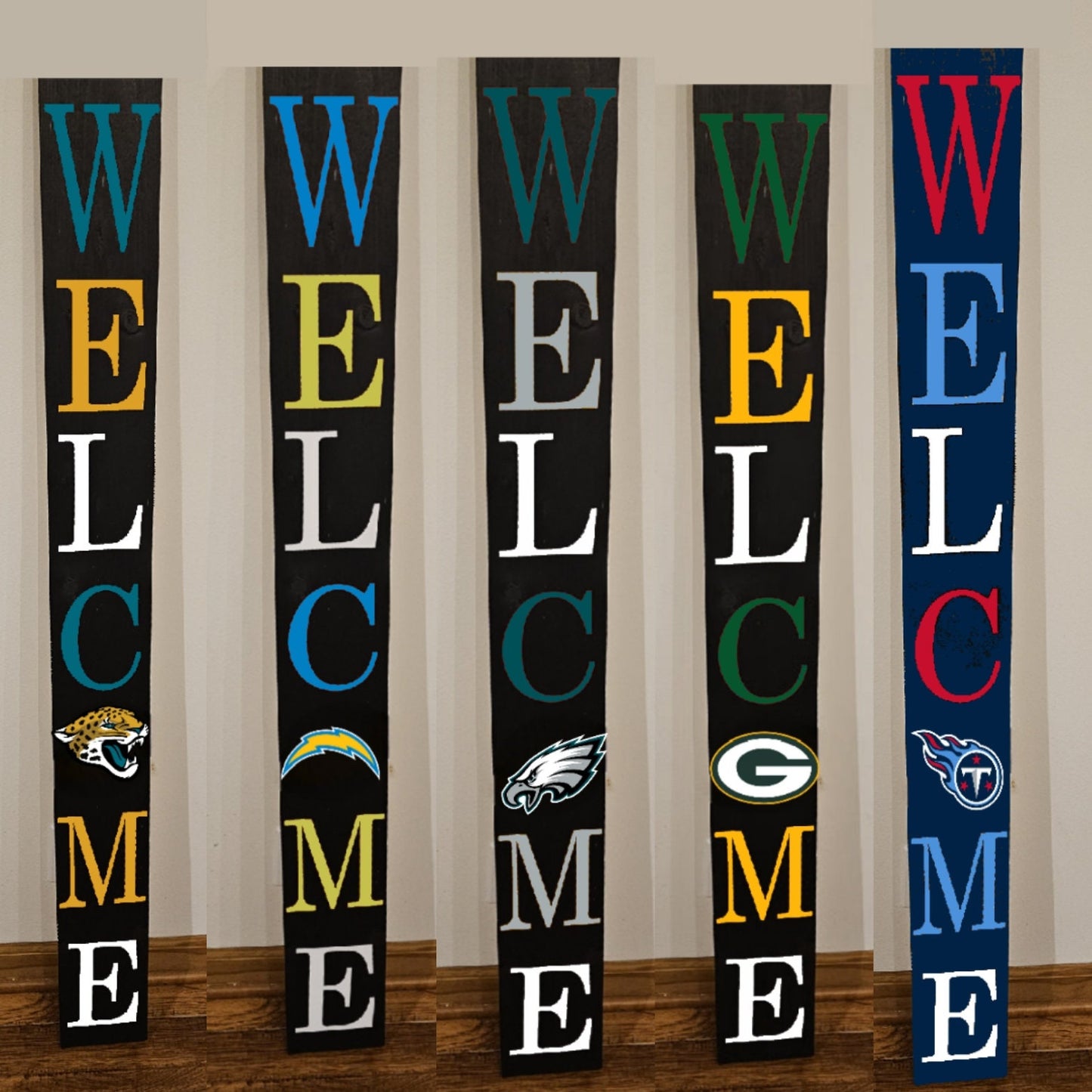 Football Sports Fan Porch Leaner Welcome Sign 32 NFL Design Options and 3 Sizes