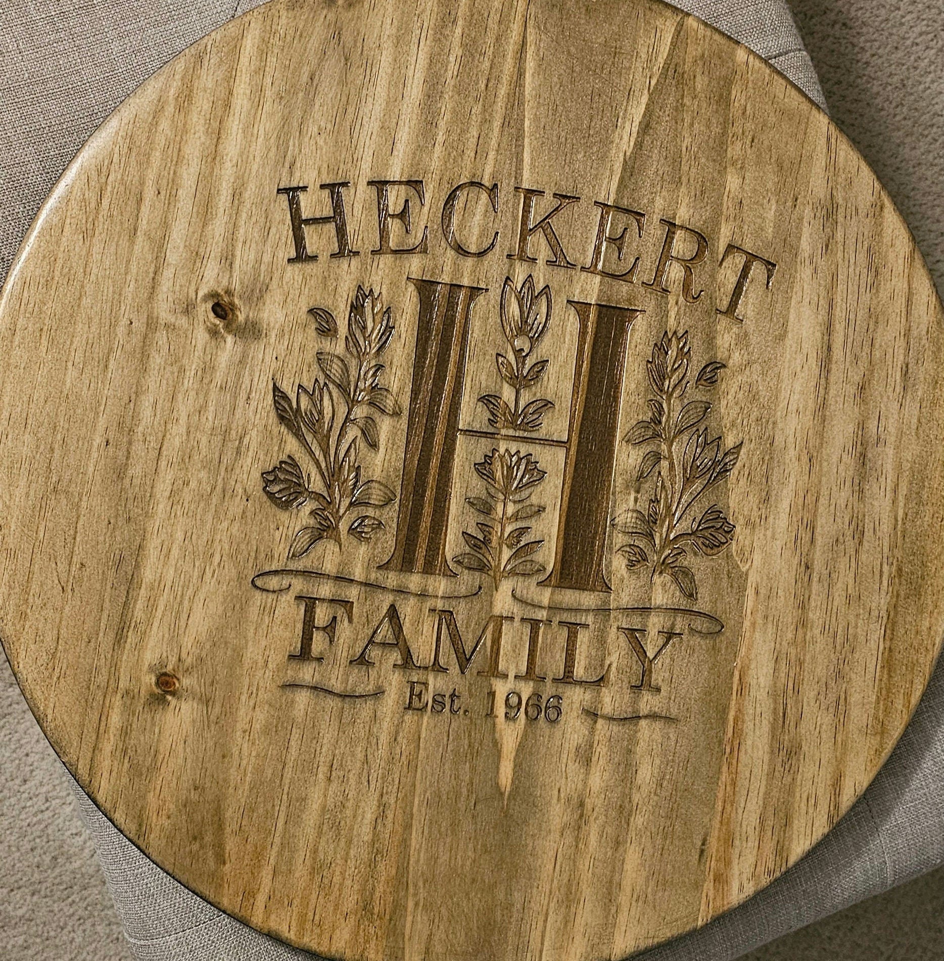 Personalized Lazy Susan with Customized Monogram - Laser Engraved, Stained & Sealed Decorative Serving Tray Gift